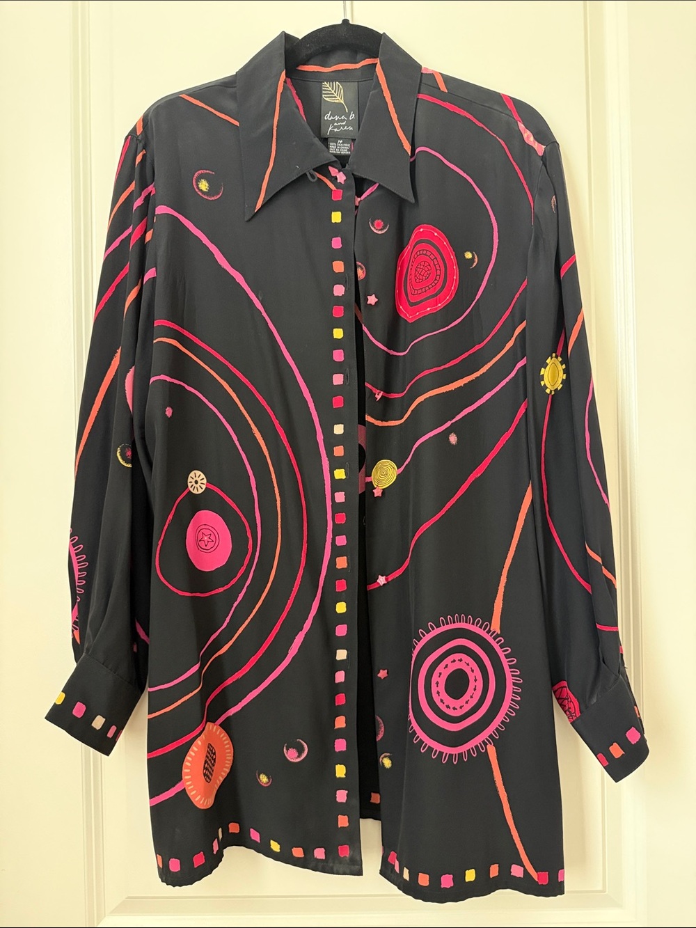 Dana B and Karen Silk Black Abstract Print Blouse size 14